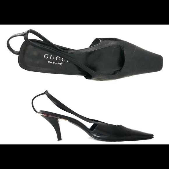 Gucci Square Toe Slingback Kitten Heels 